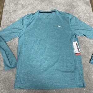 Saucony Shirt Mens Large Blue Stopwatch Long Sleeve Running Athletic Tee